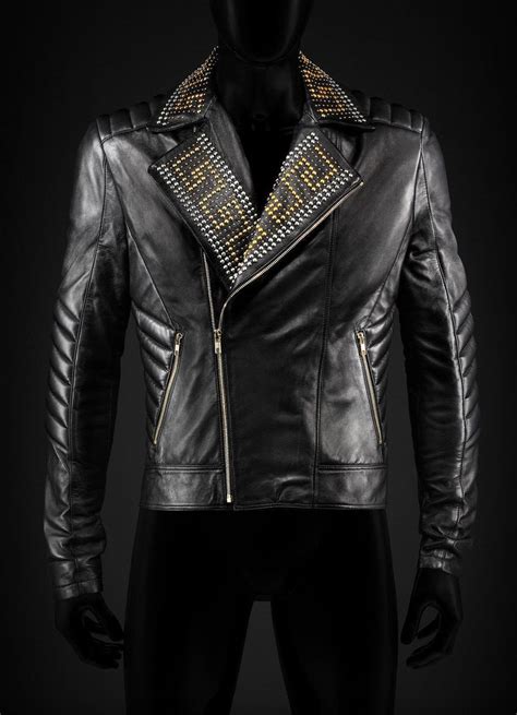 black and gold versace leather jacket|Versace leather jacket men's.